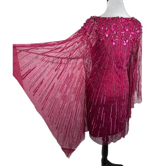 Adrianna Papell Embellished Rhinestones Kaftan Shift Dress Red Plum Size XS - Picture 7 of 16